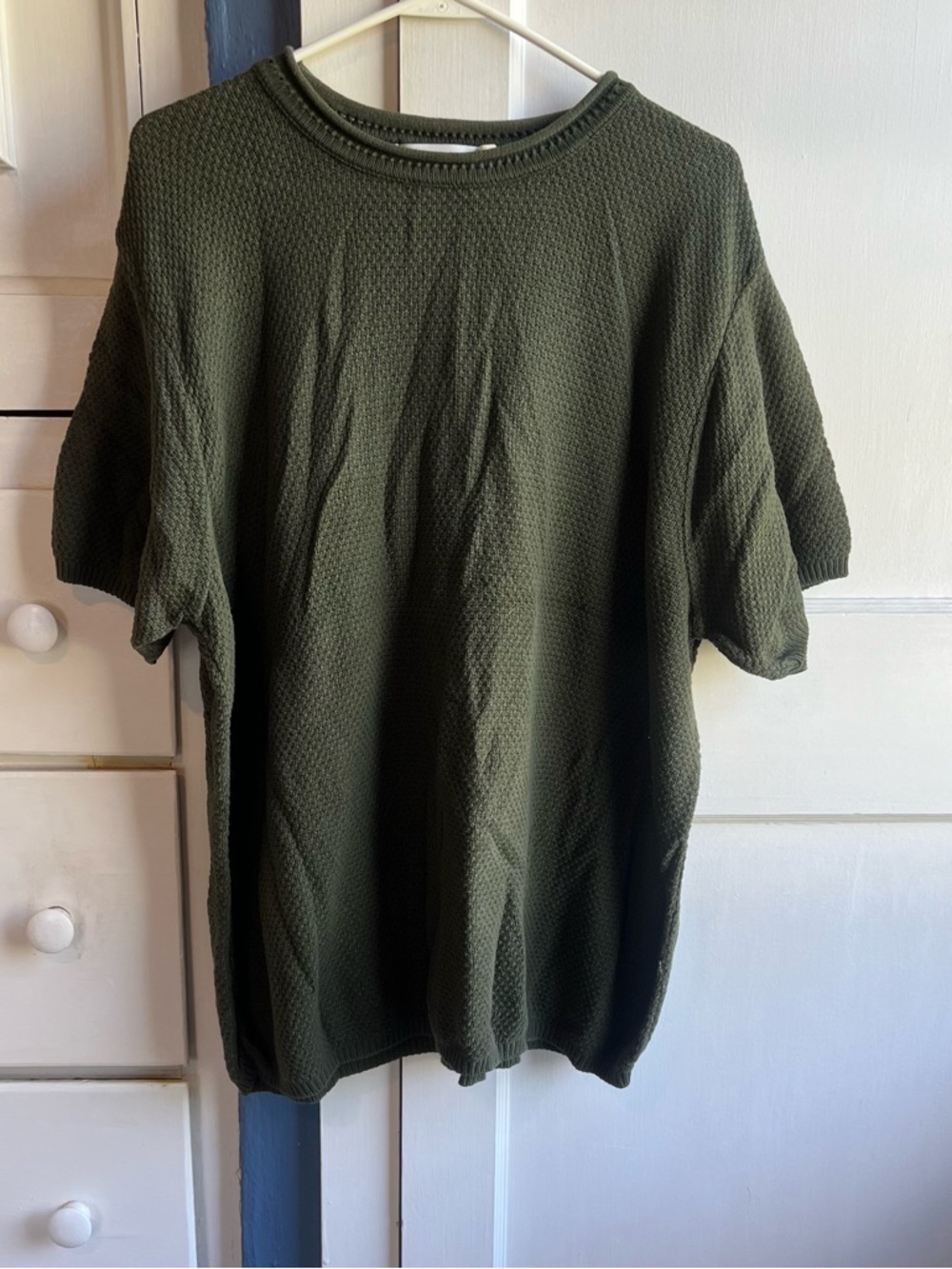 100% cotton Women's Olive Green Textured Crew Neck Top